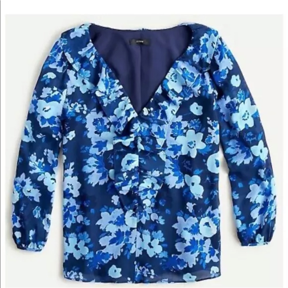 Jcrew blue watercolor floral silk top